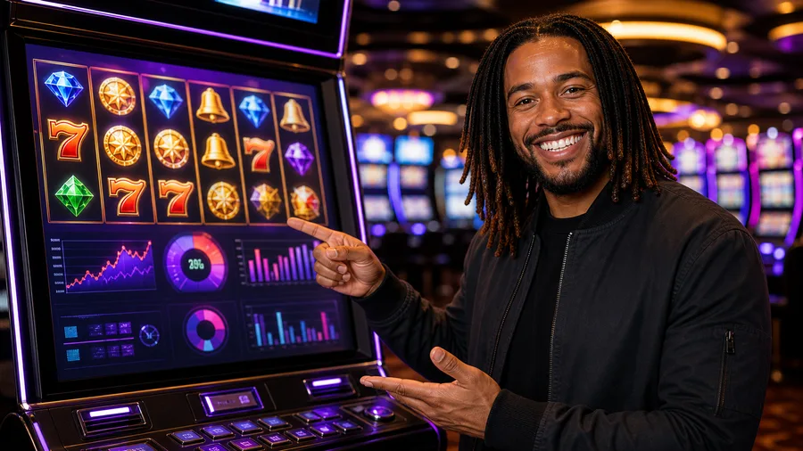 Smiling slots guide explaining colorful online slot reels and game mechanics.